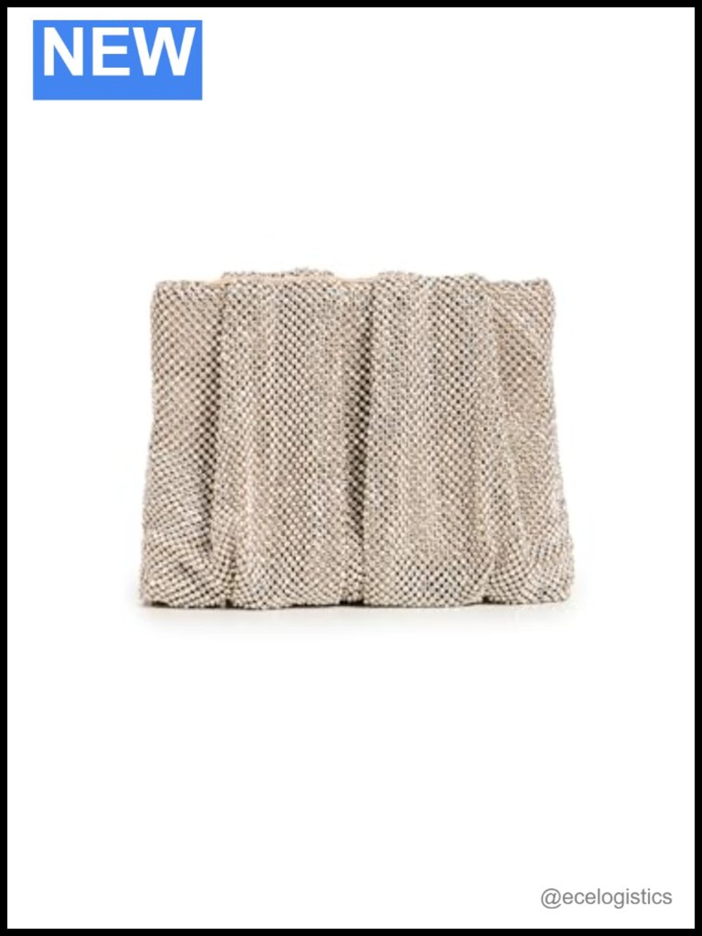 Women's Diamante Mesh Crystal Embellished Ruched Clutch with Chain Strap